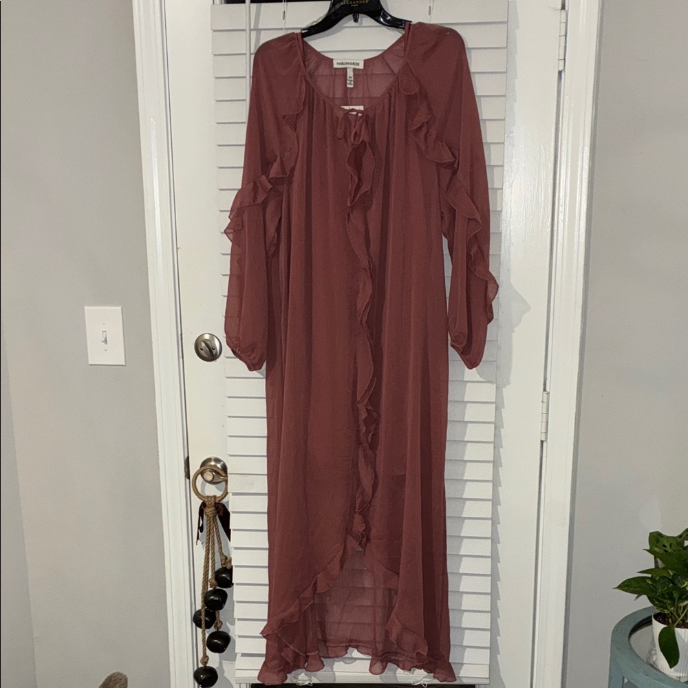 Harlow Mauve Ruffle-Trim Maxi Dress